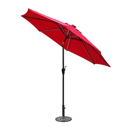Propation 9 ft. Aluminum Umbrella with Crank & Solar Guide Tubes - Brown Pole & Red Fabric PR335440